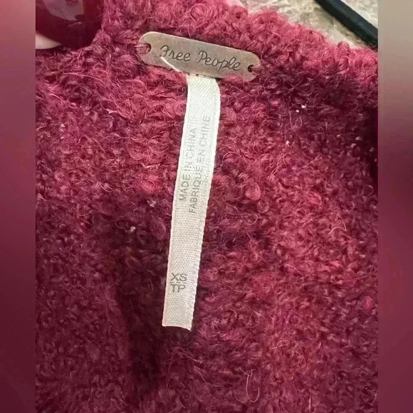 Free People Lofty Alpaca Pullover Sweater Burgundy Oversized XS - Picture 7 of 8